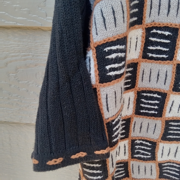 Vtg Hand Embroidered Northern Isles Knit Short Sleeve Checkered Sweater Large - Picture 4 of 6